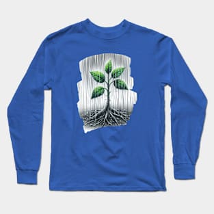 Minimalist Green plant Rain- Earth Day Long Sleeve T-Shirt